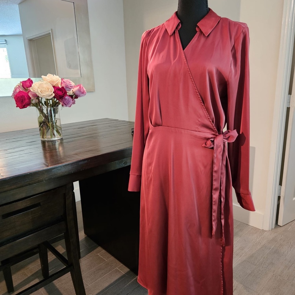 Silky copper wrap dress
